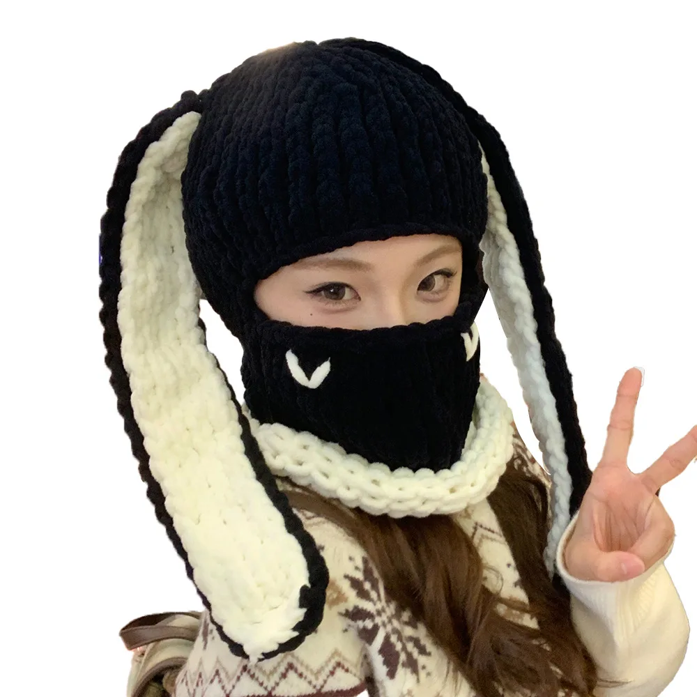 Halloween Lustige Hasenohren Kreative Strickmütze Mützen Warme Vollgesichtsabdeckung Skimaske Mütze Winddichte Sturmhaube Outdoor-Sport – Detail 5
