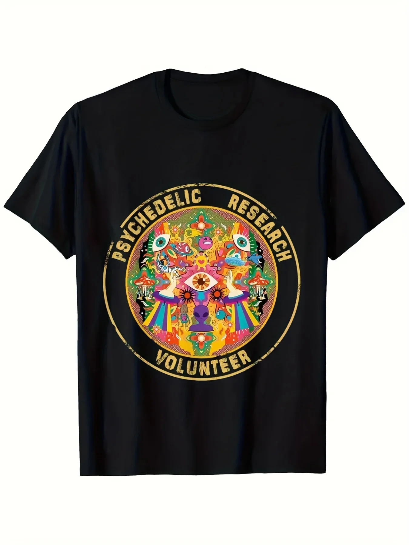 Men's Bohemian Psychedelic Research Volunteer TShirt Relaxed Fit Short Sleeve Round Neck Tee with Tropical Print Volunteer Design for Studies Casual Wear Festivals Everyday ORetro Casual Short-sleeved T-shirt with a Round Neck and Printed Pattern