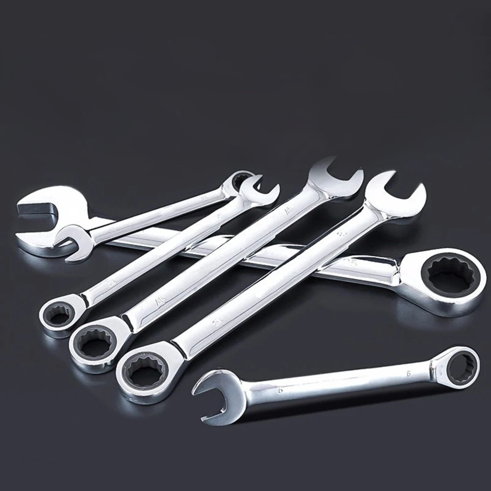 

17Mm Dual Head Ratchet Spanner Wrench Tool Durable Steel Hard Alloy Double Offset Ring Home Factory Travel Use
