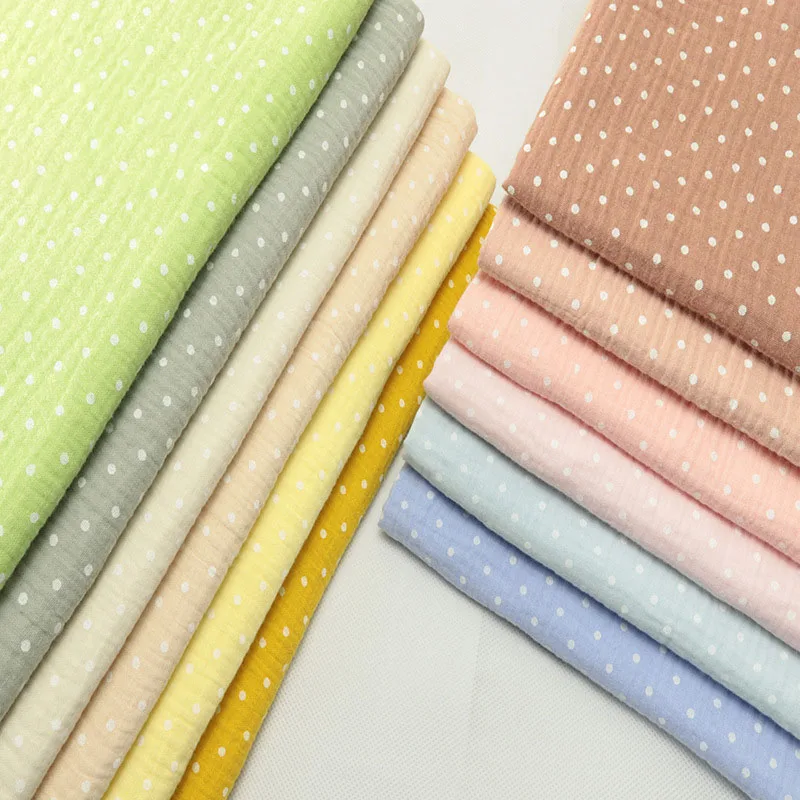 Soft dot Print Cotton Sewing Fabric Crepe Double Layer Gauze Cloth Cotton Skirt Pajama Cotton Fabric 100*135cm