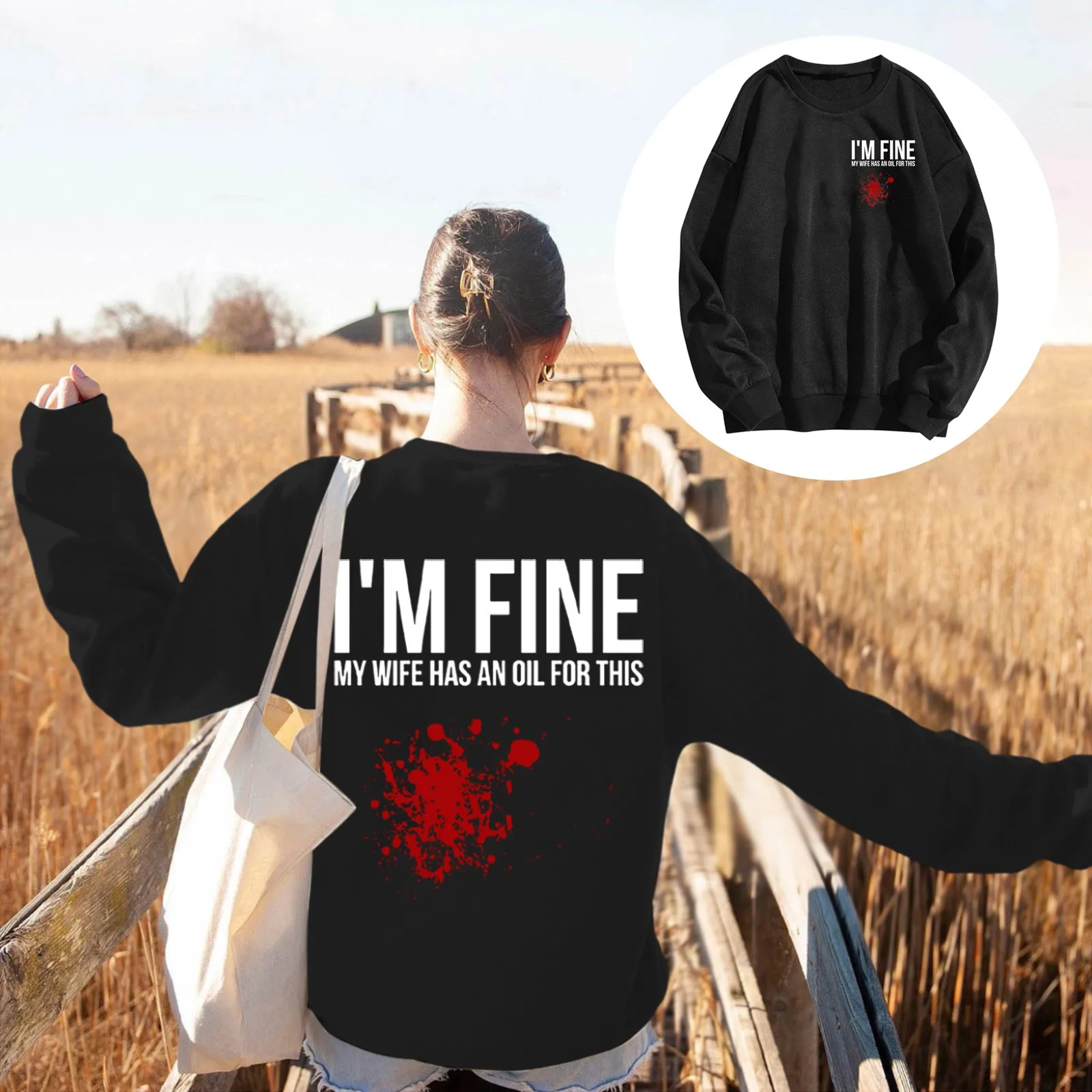 

Women'S Halloween Hoodie Oversized Letter Bloody Printed Fashion Hoodie Crew Neck Long Sleeve Sweatshirt Casual Warm Hoodies