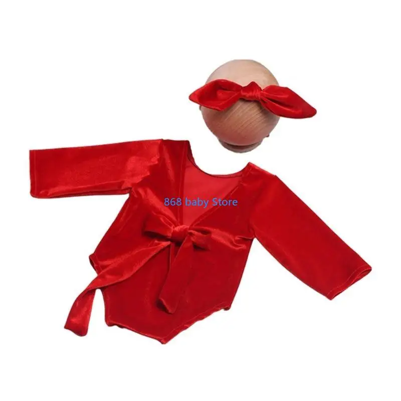 29EE الوليد صور الدعائم Bowknot عقال عارية الذراعين بذلة حمراء الانتحال ملابس الطفل التصوير دعوى الرضع عيد الميلاد زي #2