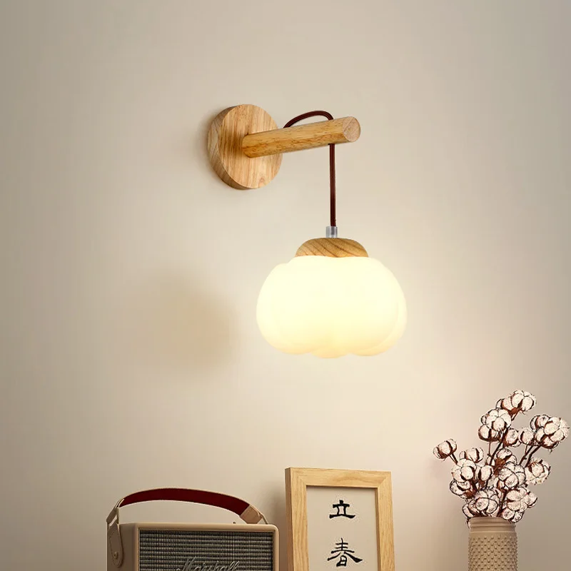 Nordic Log Bedroom Bed Wall Light Japanese Wabi Sabi Sofa Background Wall Lamp Living Room Study Creative Led Aisle Light