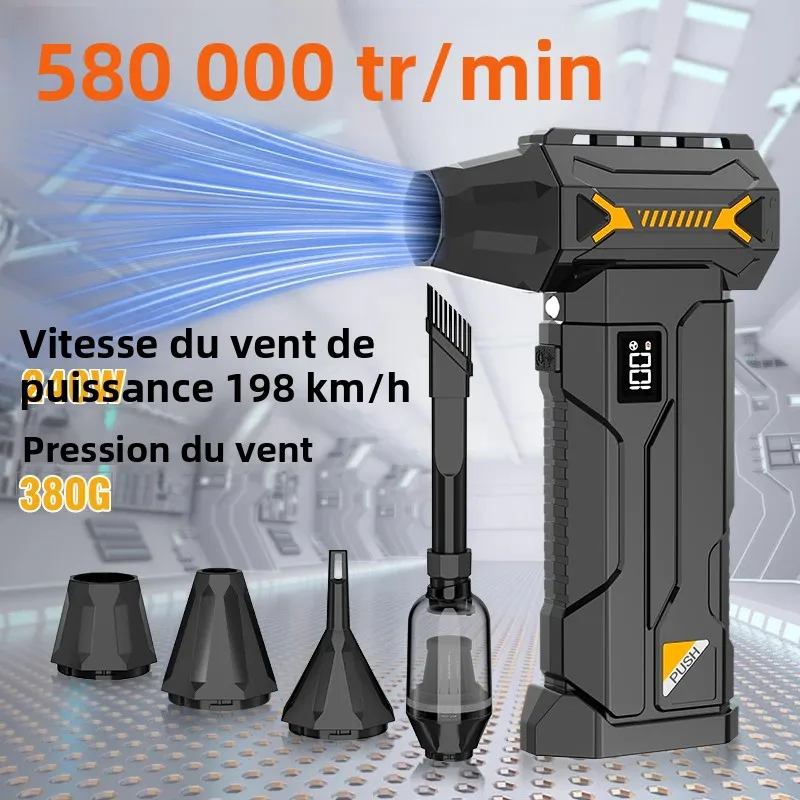 Souffleur turbo puissant 580000 tr/min, aspirateur sans fil, souffleuse à neige électrique, force de soufflage 380g, éclairage LED, nettoyage de voiture