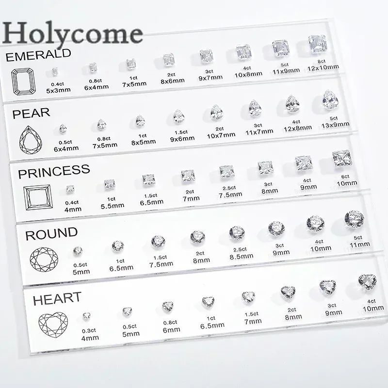 Holycome Customize LOGO in Kit Many Shapes Cubic Zirconia 5A Diamond Carat Chart Comparison Set Reference Gems for Jewelry Store