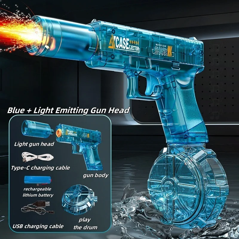 مسدس مياه كهربائي لهب غلوك مع مسدس خفيف الوزن باعث للضوء، لعبة مناسبة هدية للشاطئ الصيفي في الهواء الطلق