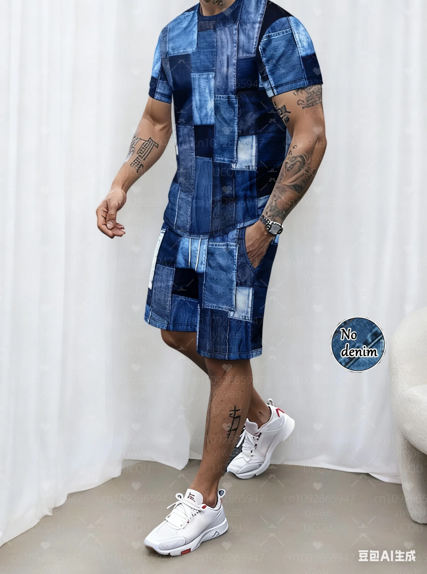 2025 الرجال 2 قطعة غير الدنيم طباعة رياضية قصيرة الأكمام كرة القدم تي شيرت مجموعة تي شيرتات قصيرة للأطفال الكبار الركض حجم كبير رياضية 2 قطعة مجموعة #3