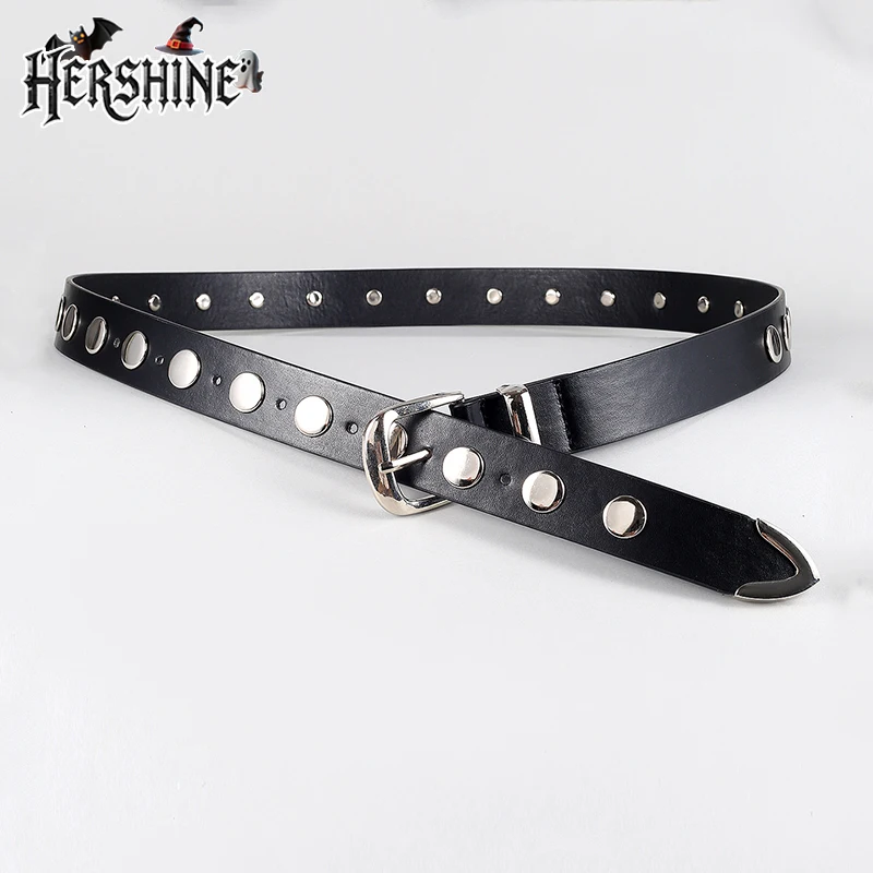 

HERSHINE, 1 шт., женский модный черный и серебряный тонкий ремень с заклепками Y2K, готический панк-стиль, подходит для джинсов, аксессуары на Хэллоуин