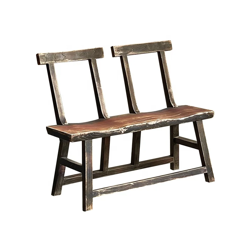 Massivholz-Stühle mit Rückenlehne, Umweltfreundlich für Wohnzimmer/Wabi-Sabi-Stil Esszimmer-Doppelbank