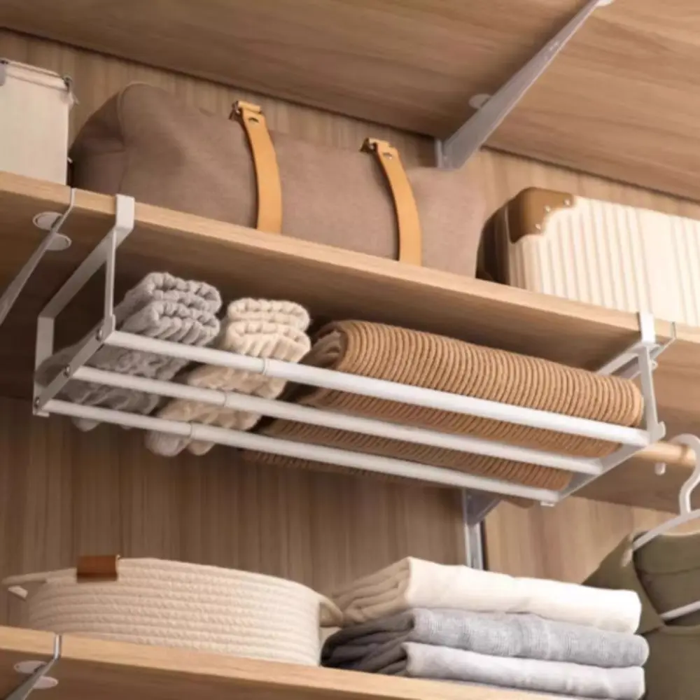 Space Saving Metal Shoe Rack Adjustable Extendable Expandable Shelf Efficient No Drill Hanging Storage Rack Wardrobe Use