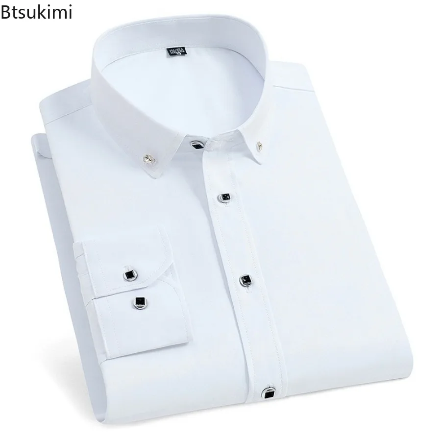 Fashion New Solid Slim Dress Shirts Men's Long-sleeved Office Business Formal Shirt Cotton Breathable Casual Social Blouses Male