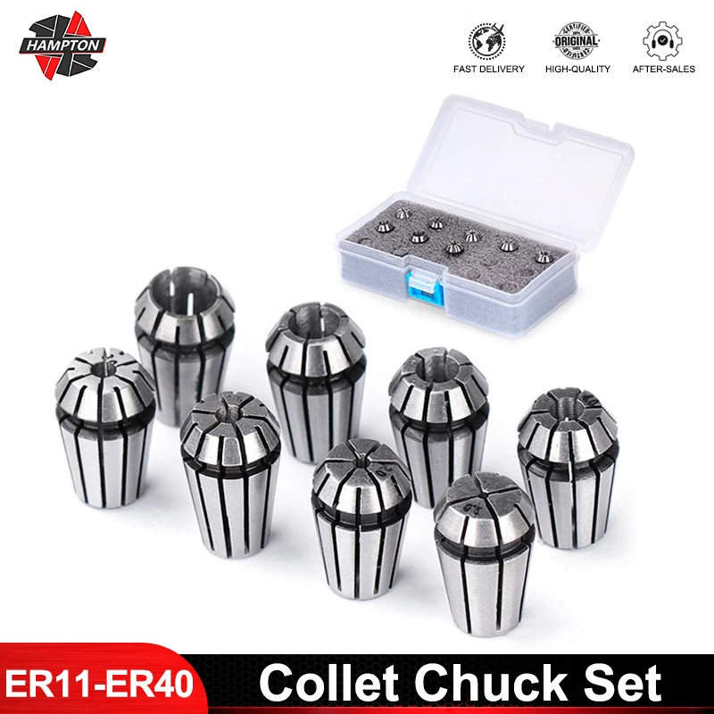 

HAMPTON Spring Collet ER11-ER40 Collet Chuck7-25pcs for CNC Milling Cutter Engraving Machine Spindle Motor Lathe Tool Holder