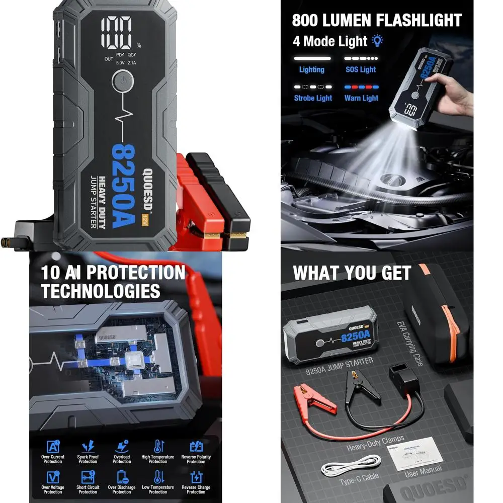 

8250A Jump Starter Battery Jump Starter Battery Pack (for All Gas or 10.0+L Diesel), 12V Potable Heavy Duty Car Jump Start with