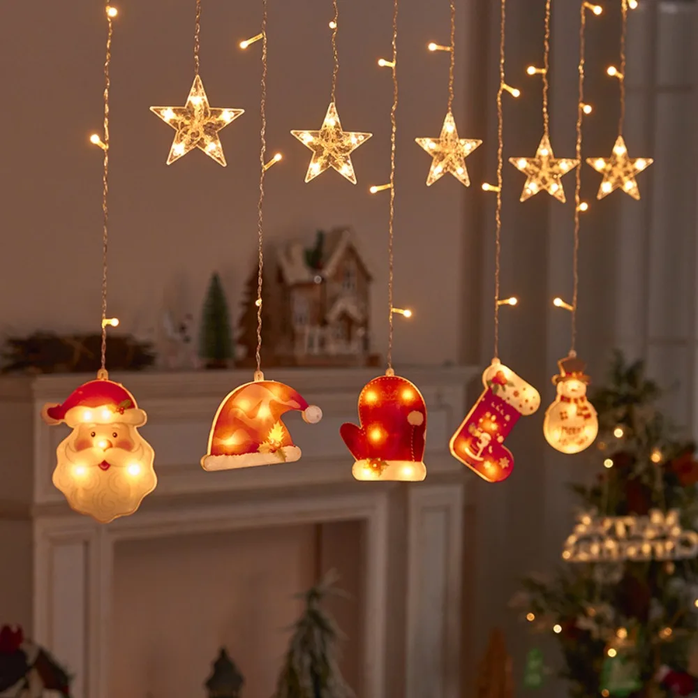 

LED Curtain Light Xmas Santa Claus Holiday Light Christmas Ornaments Stars String Lights Window Atmosphere Scene Layout