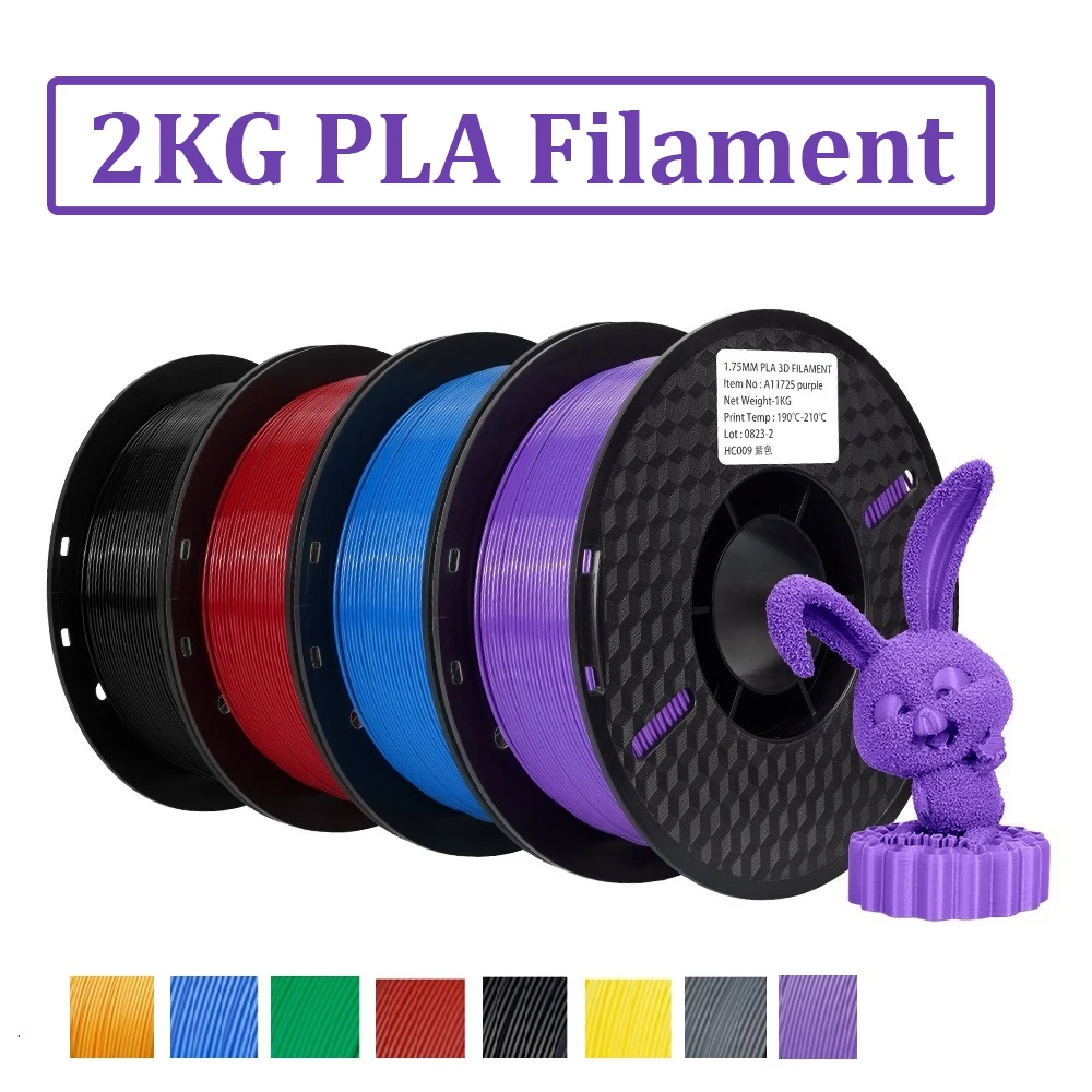 Filamento PLA para impresora 3D FDM, Material de impresión ecológico, consumibles de plástico, suave, 1,75mm +/-0,02mm, 2KG