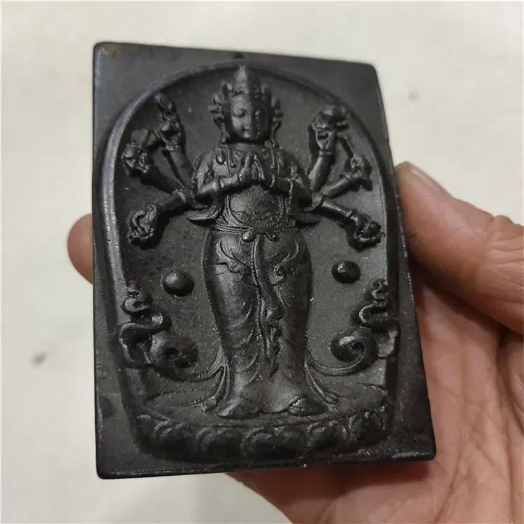 Hongshan culture archaize black iron meteorite Tibetan Buddha Guanyin Buddha amulet pendant statue #2