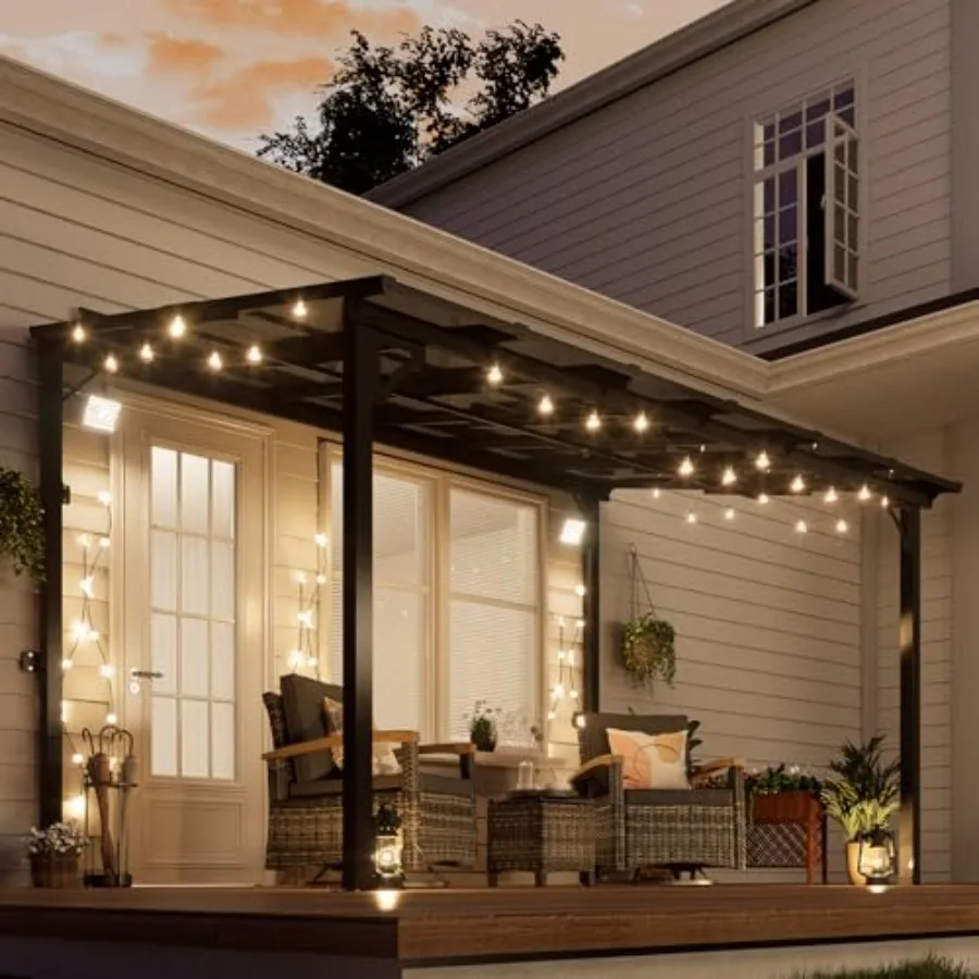 8' x 12' Lean to Gazebo, Wall Mounted Pergola, Sloped Roof Patio Gazebo Awning
