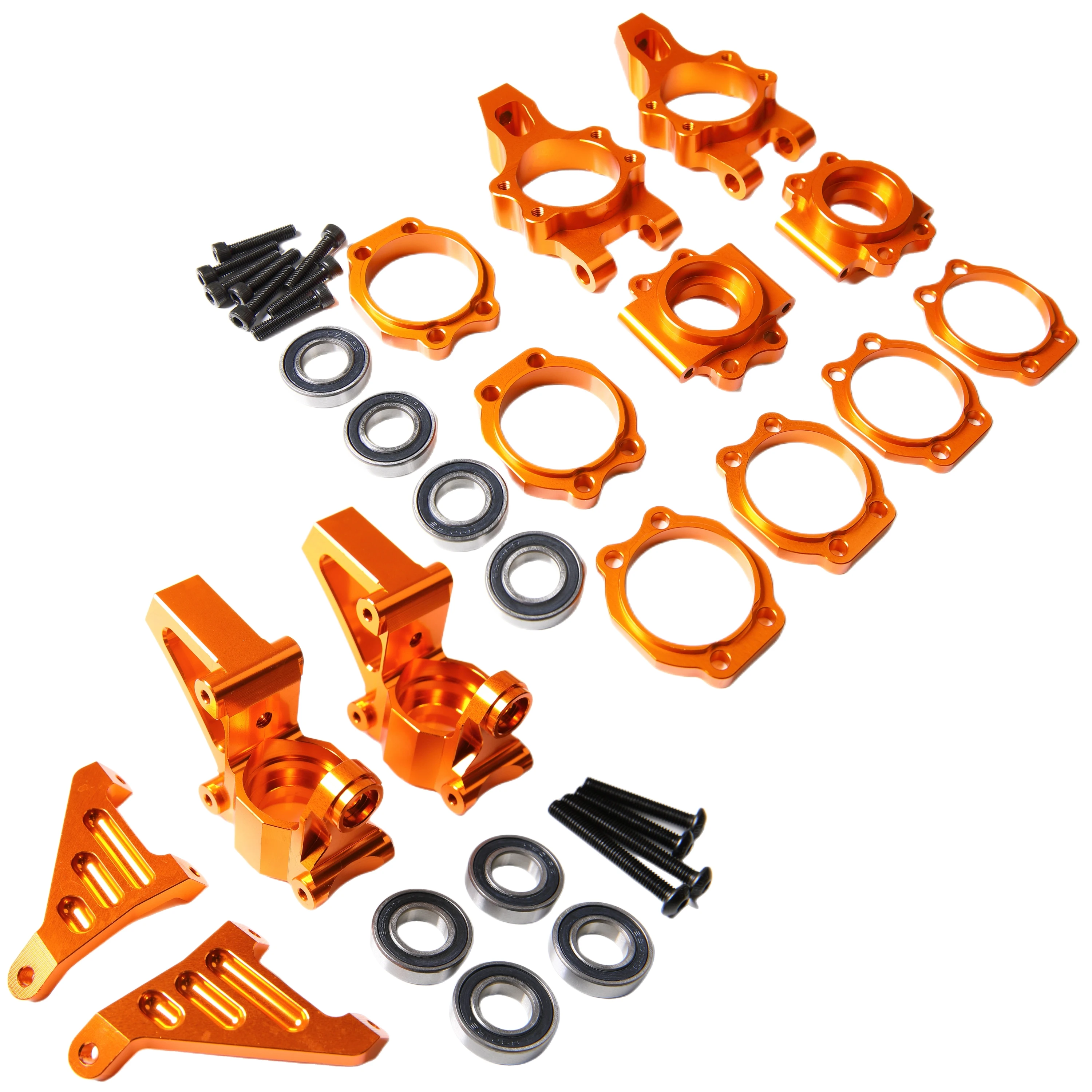 GTB CNC Aluminum Front Rear Wheel Hub Carrier Kit for HPI KM Rovan Baja 5B SS 5SC Buggy Truck (Orange/Silver)