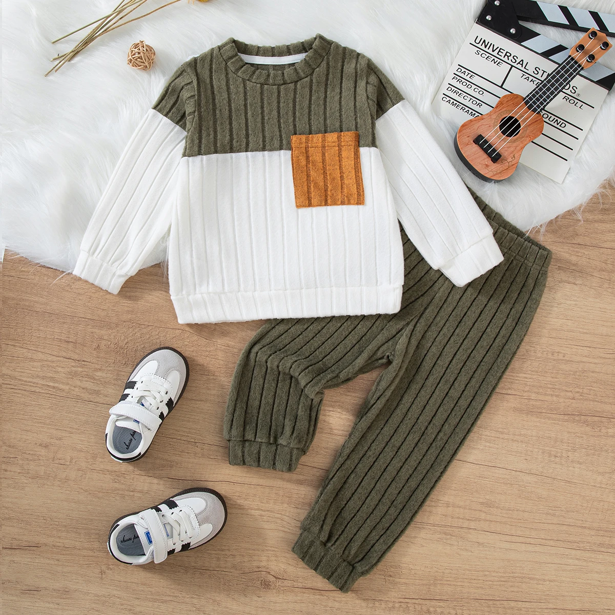 الخريف الفتيان جيب اللون حجب مجموعات طويلة الأكمام بلوزات وبنطلون 2 قطعة مجموعة ملابس الأطفال لينة ملابس غير رسمية 1-7Y #4