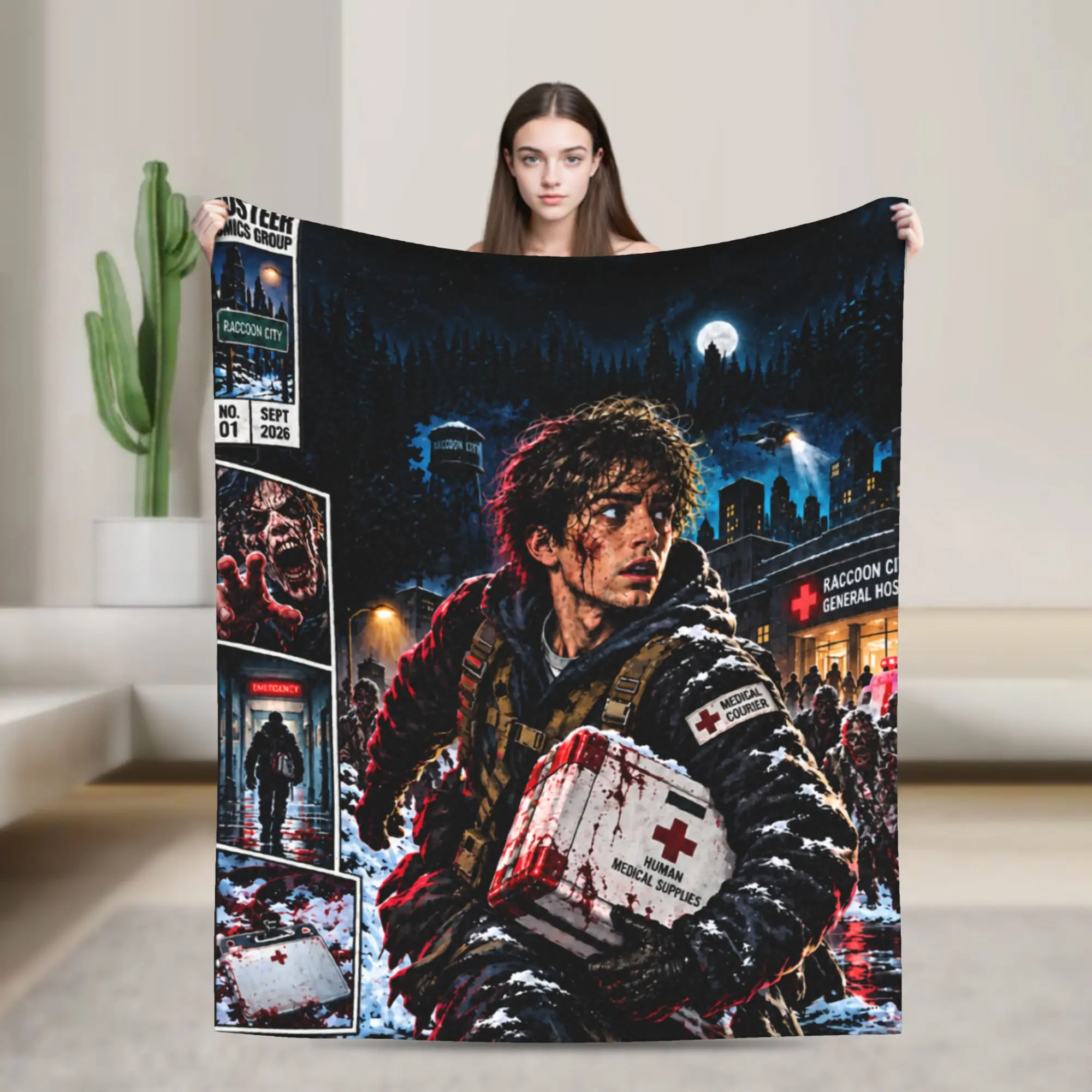 Bryan 2026 RE Movie Raccoon City Horror Movie, Survival Horror Fleece Throw Blanket R-Residents Blanket for Home Couch Bedspread