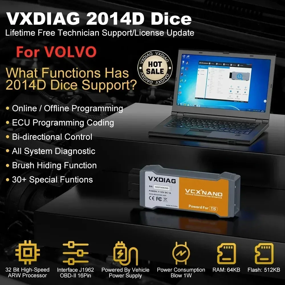 VXDIAG VCX NANO для Volvo 2014D автомобильный OBD2 все системы диагностический инструмент считыватель кодов активный тест кодирование ECU J2534 программирование