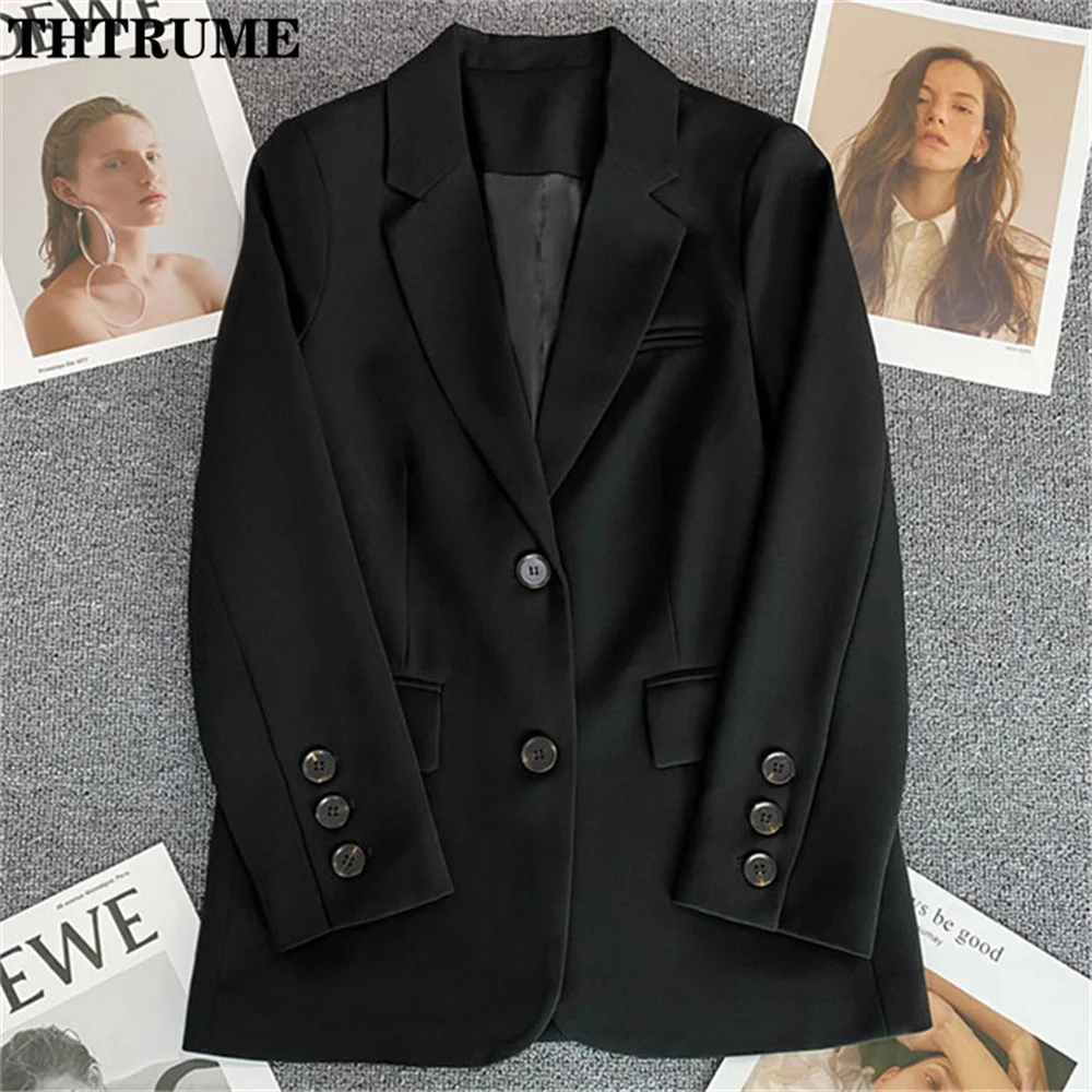 Fashion Women Autumn Blazers Elegant Solid Single Breasted White Basic Pocket Loose Streetwear Casual Office Lady New Blazer