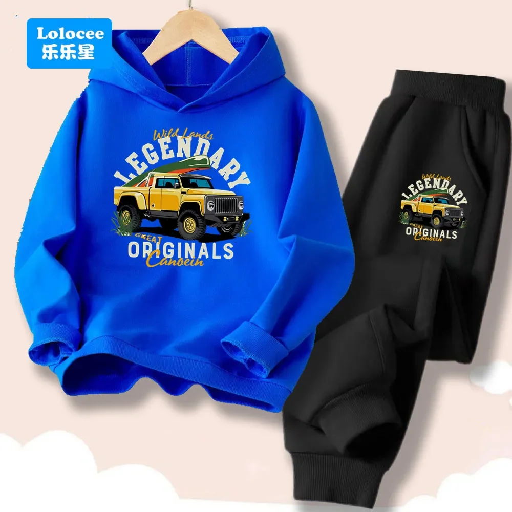 Autumn/Winter Children's Outdoor Two-Piece Hoodie + Sweatpants Tracksuit for Ages 3-14: Casual and Trendy Set