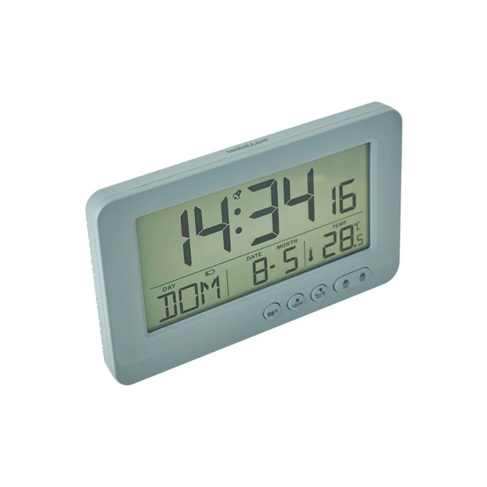 Time/Date/Week/Temperature Electronic Alarm Clock LCD Display Soft Lighting Digital Alarm Clock 7 Languages Plastic
