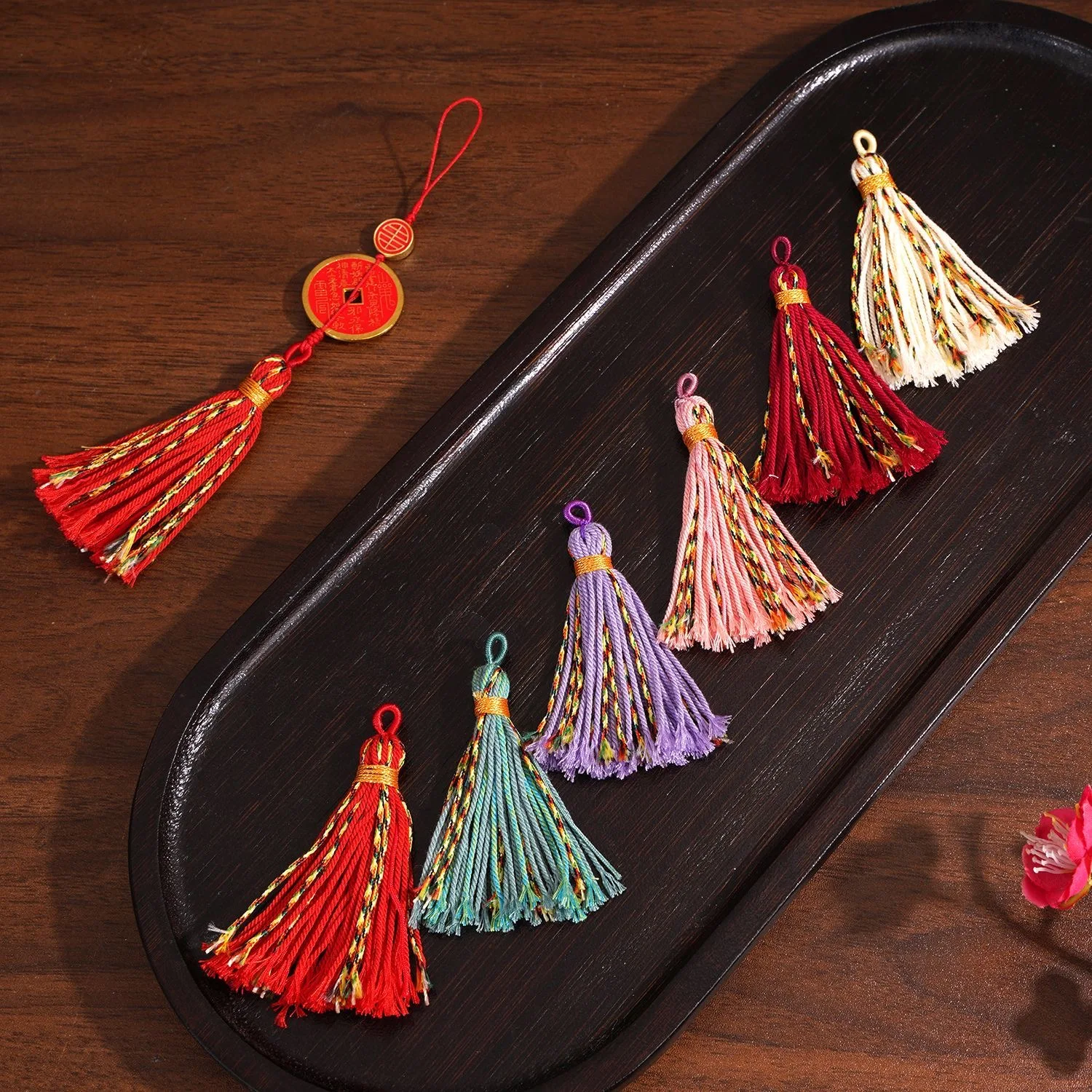 1pc 75mm Long Colorful Hand Twisted Cotton Thread Tibetan Style Tassel for DIY Crafts Keychain Bookmark Home Decor