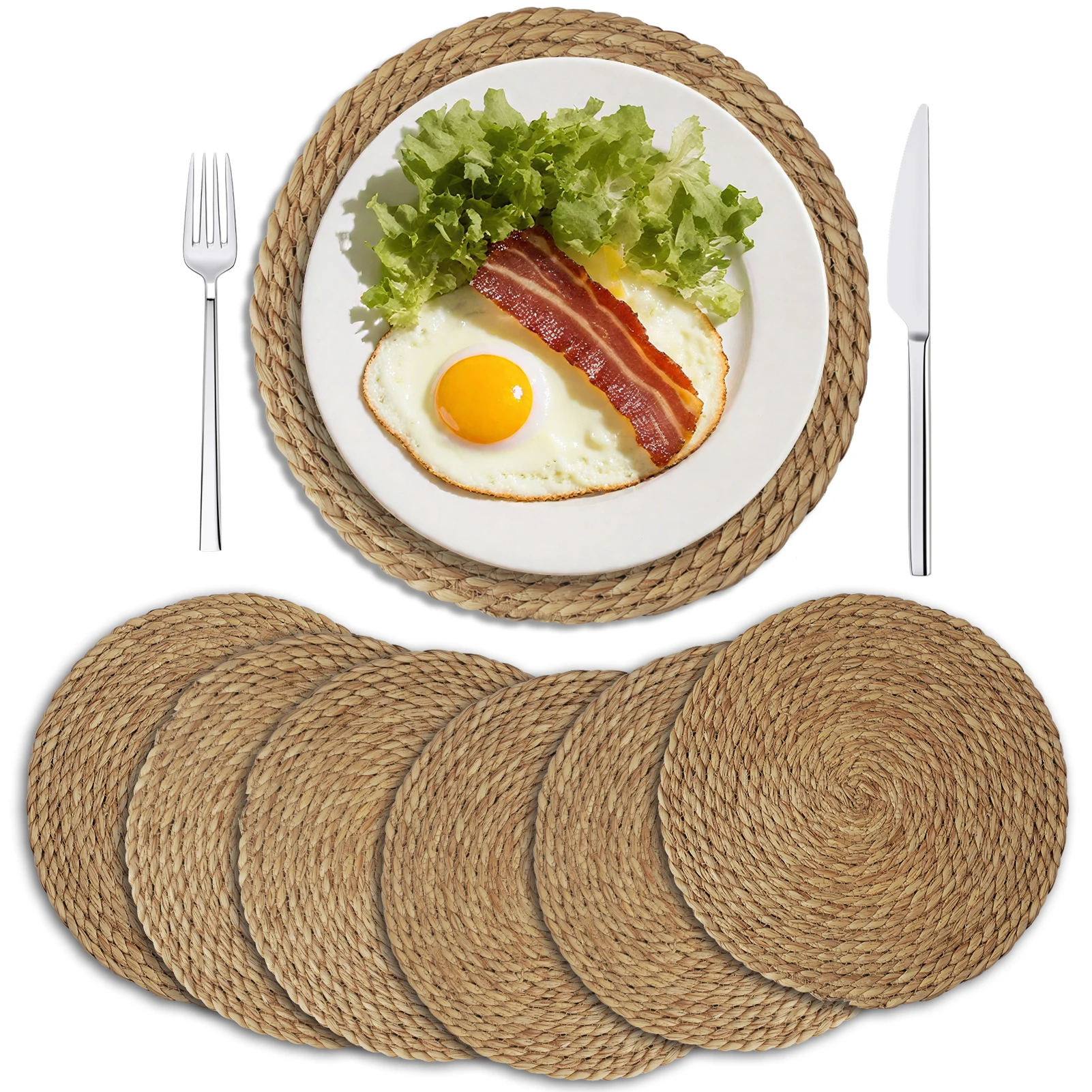 

Handwoven Cattail Placemats Round Heat-resistant Typha Mats Natural Woven For Bar Restaurant Wedding Home Decor Pot Mats