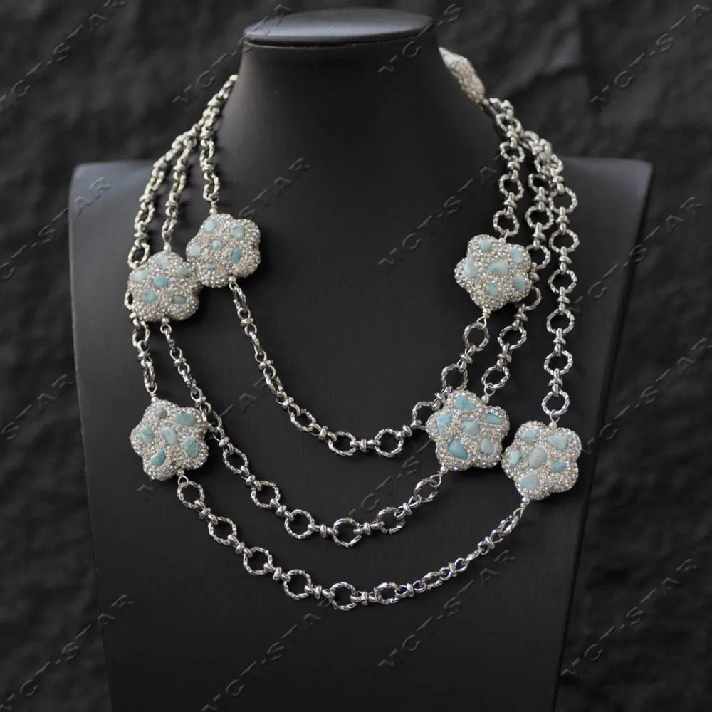 

Z14606 55" 25mm Aquamarine Plum Blossom All CZ Bead Chain Necklace