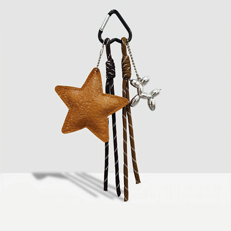 Neuer Leder-Stern-Taschenanhänger, niedlicher Ballonhund, dekorativer Schlüsselanhänger, modisches geflochtenes Seil, Taschenhängedeko – Detail 7
