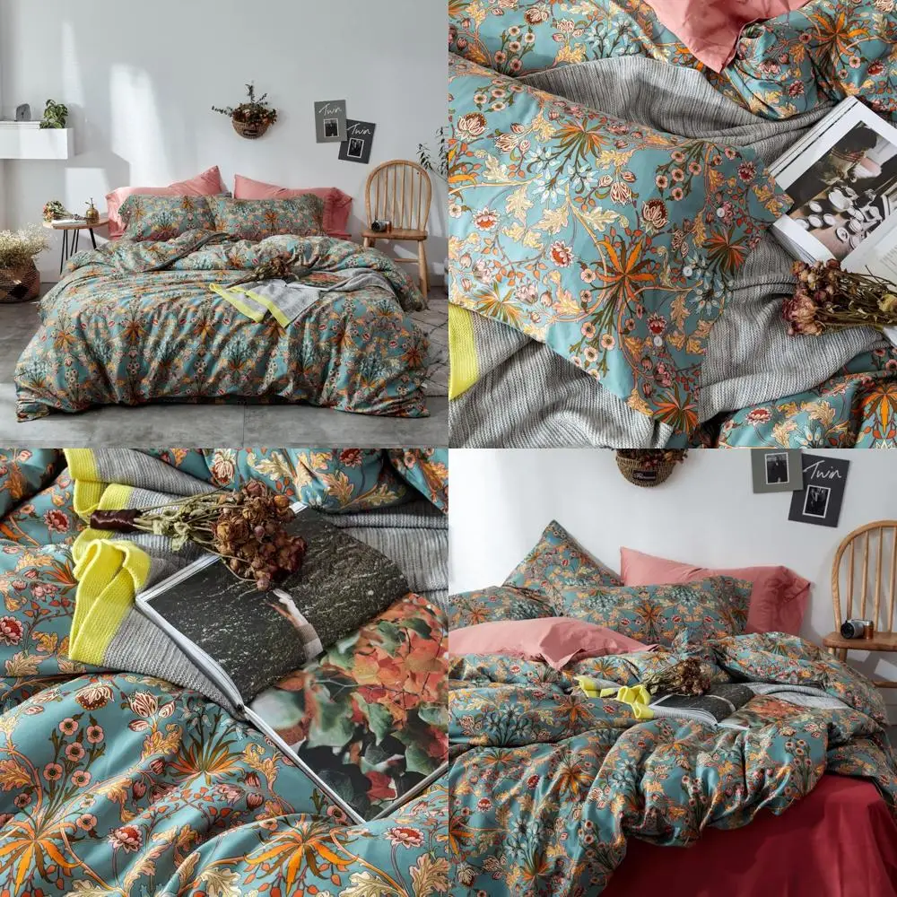 

Vintage Style Floral Queen Duvet Cover - Zippered Closure, Soft Percale Cotton, Vibrant Pattern, Long Staple Cotton, Suitable fo