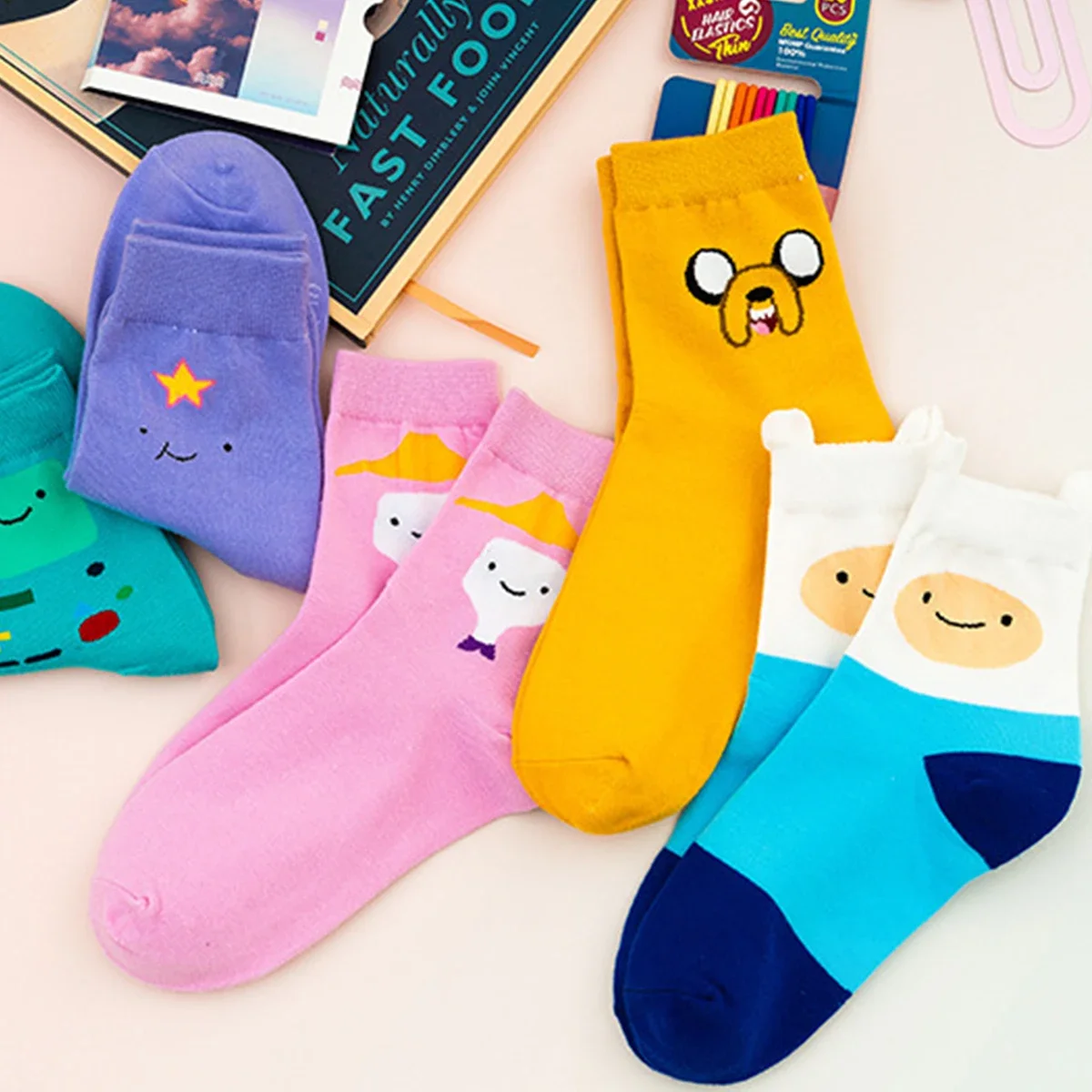 5 Paare/Set Cartoon Lustige Nette Gemusterte Frauen Socken Ins Bonbonfarbene Socken Anzug In Alle Jahreszeiten Für Den Täglichen