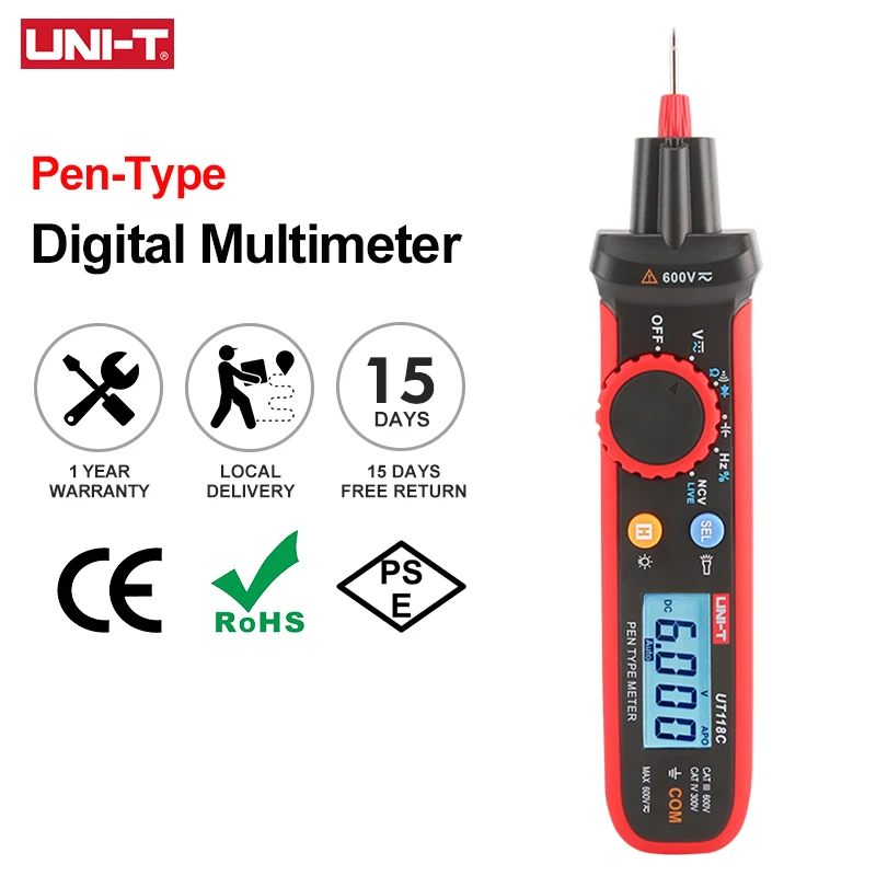 UNI-T Pen-Type Digital automatic Multimeter UT118C 600V DC AC Voltmeter True RMS Frequency Meter NCV Capacitance Resistance Test