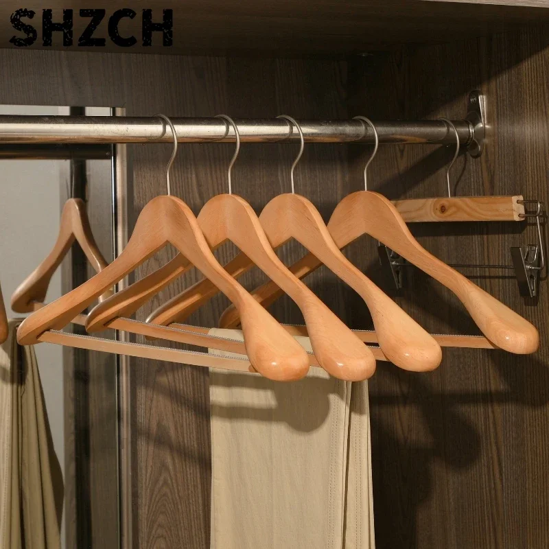 Solid Wood Wide Shoulder Fur Coat Hanger Non Mark Suit Garment Holder for Hotel Boutique Formalwear Closet Storage 정장 옷걸이