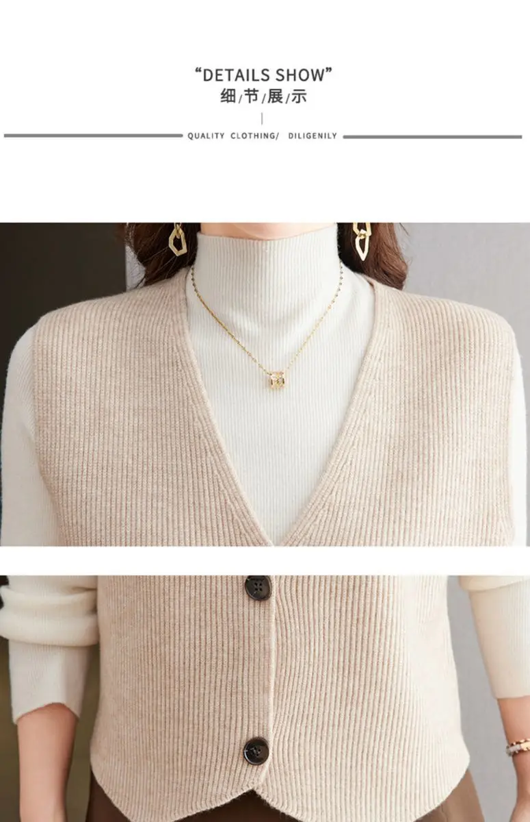 Knitted Women Sweater Vest Solid Jumpers Single Breasted V Neck Slight Strech Loose Fit Casual Office Lady 2025 Autumn Winter - Image 6
