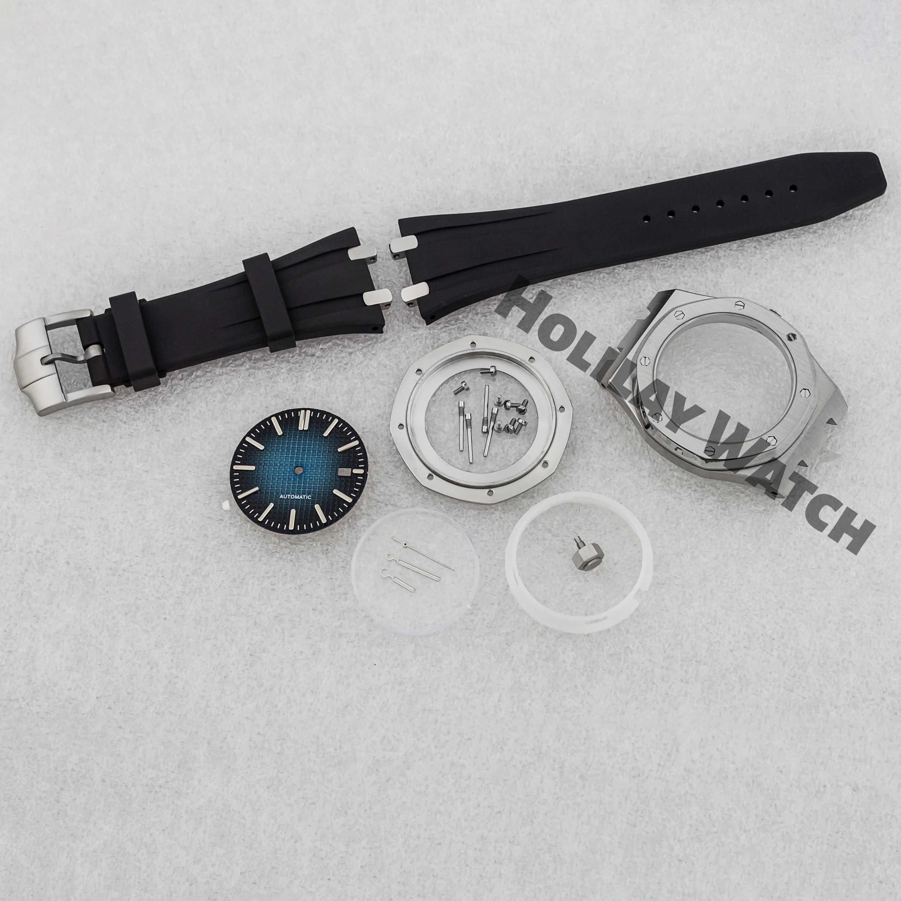 

42mm Watch Case Rubber Strap Stainless Steel Octagon Case for NH35 NH36 Movement Royal Case Sapphire Glass 10ATM Waterproof