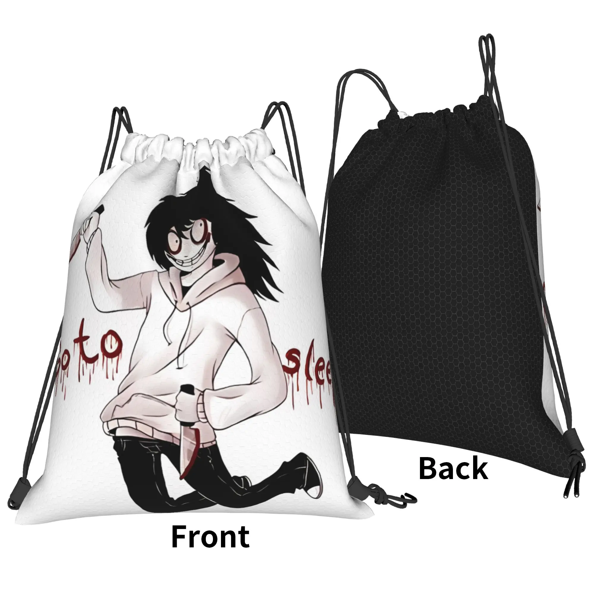 Jeff The Killer  CCreepypasta Portable Sports Riding Gym Drawstring Vintage Horror Storage Backpacks
