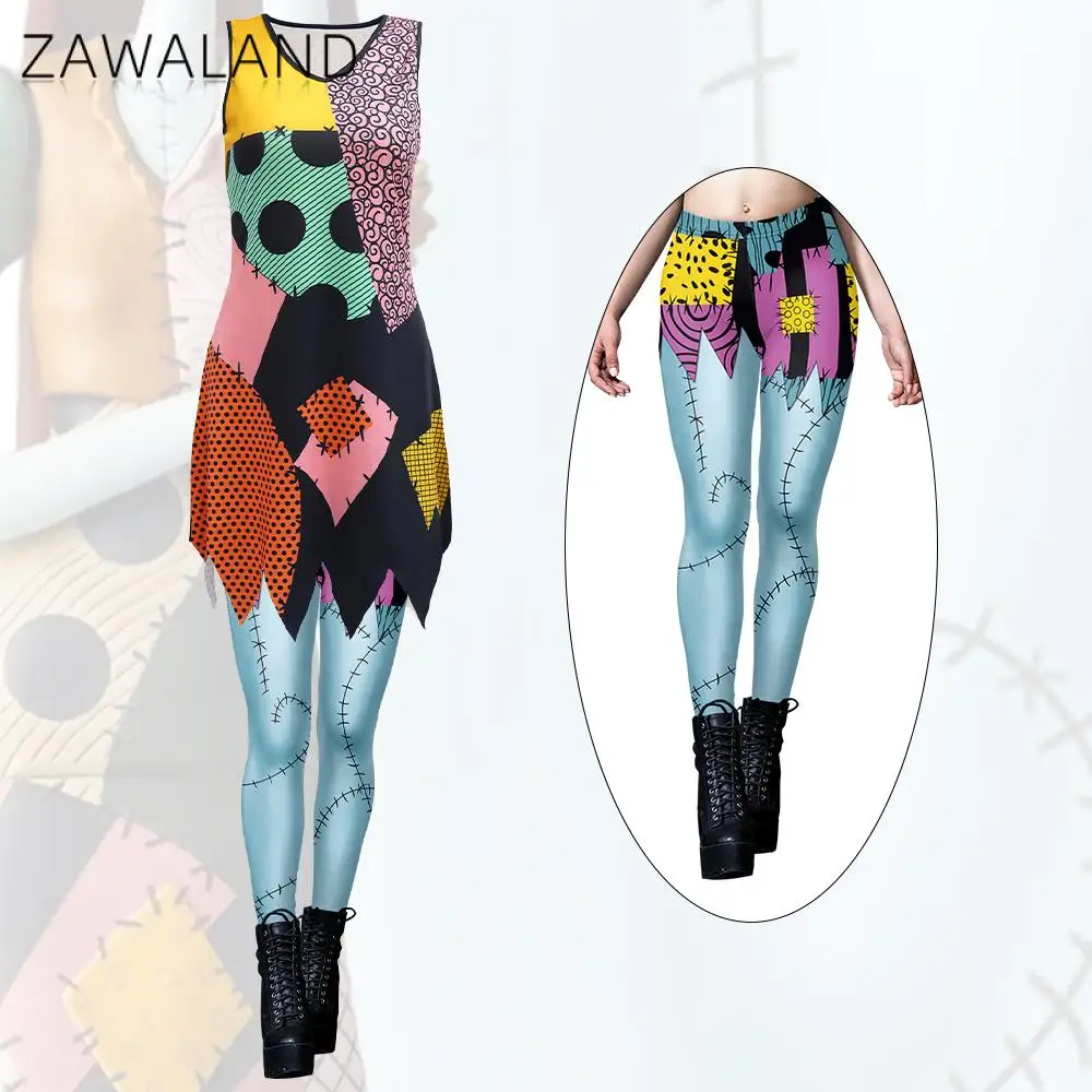 ZAWALAND Cosplay Sally Costume Suits Nightmare Before Christmas Jumpsuits Women Disguise Sally Party Fancy Dress Leggings Sets