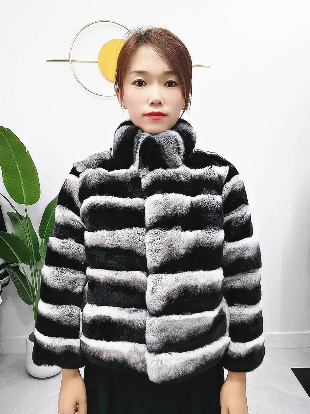 chinchilla Totoro color  Natural fur really Rex rabbit fur women' coat Short casual style