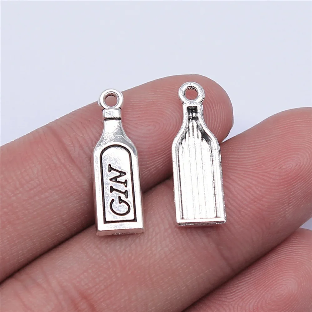 20 piezas de dijes de botella de ginebra de color plata antigua de 22x7mm, de aleación de zinc, accesorios para hacer joyería hecha a mano DIY