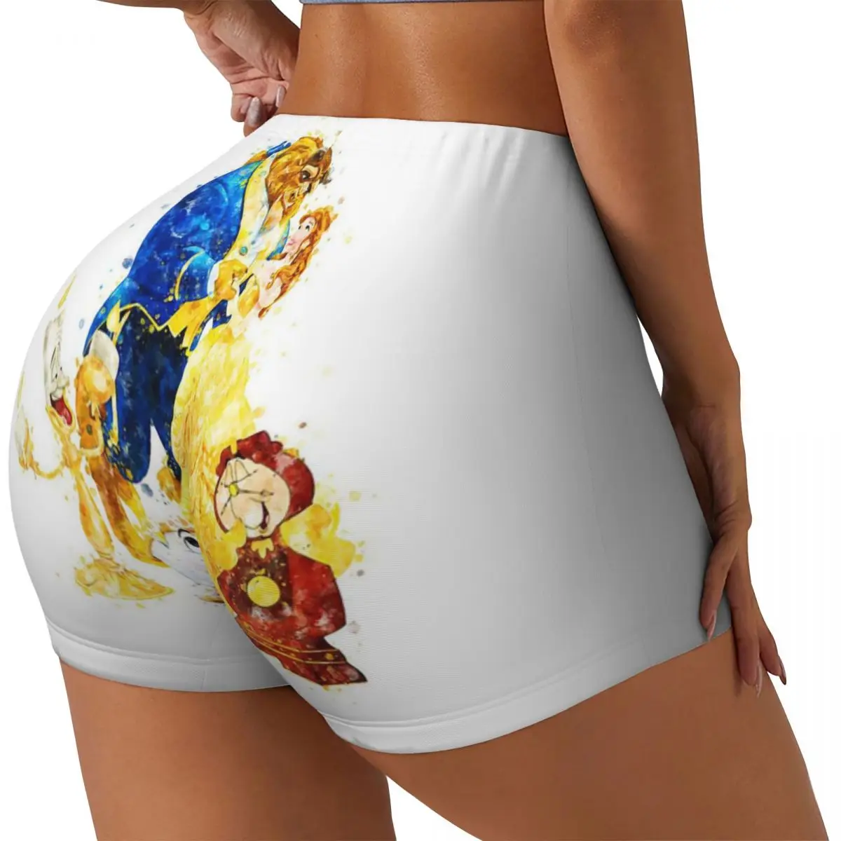 Custom Beauty And The Beast Cartoon Anime Biker Running Gym Shorts for Women Athletic Workout Yoga Shorts