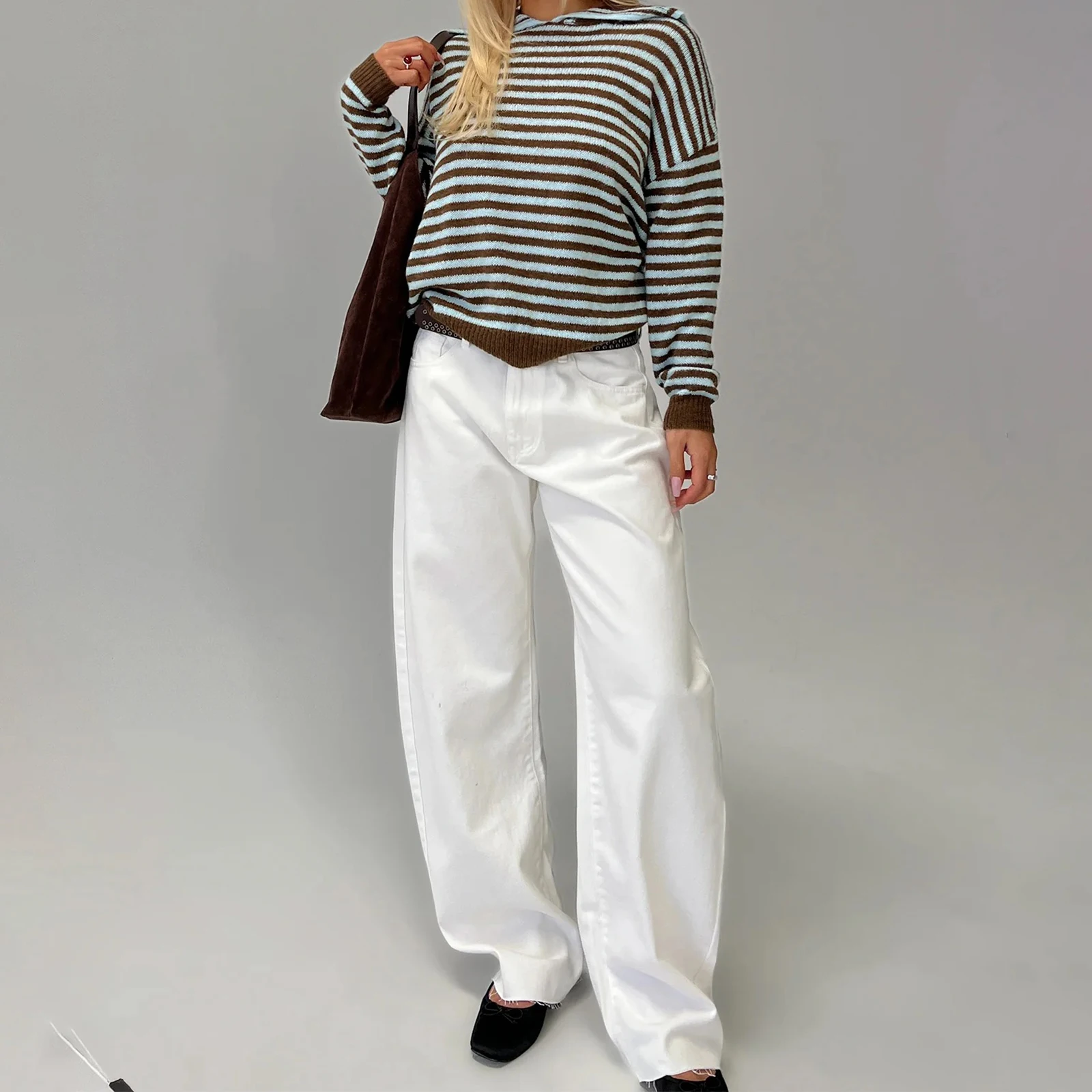 

Винтажный теплый шикарный ржавый коричневый полосатый вязаный свитер в стиле ретро с отложным воротником в стиле пэчворк, пуловеры S-XL