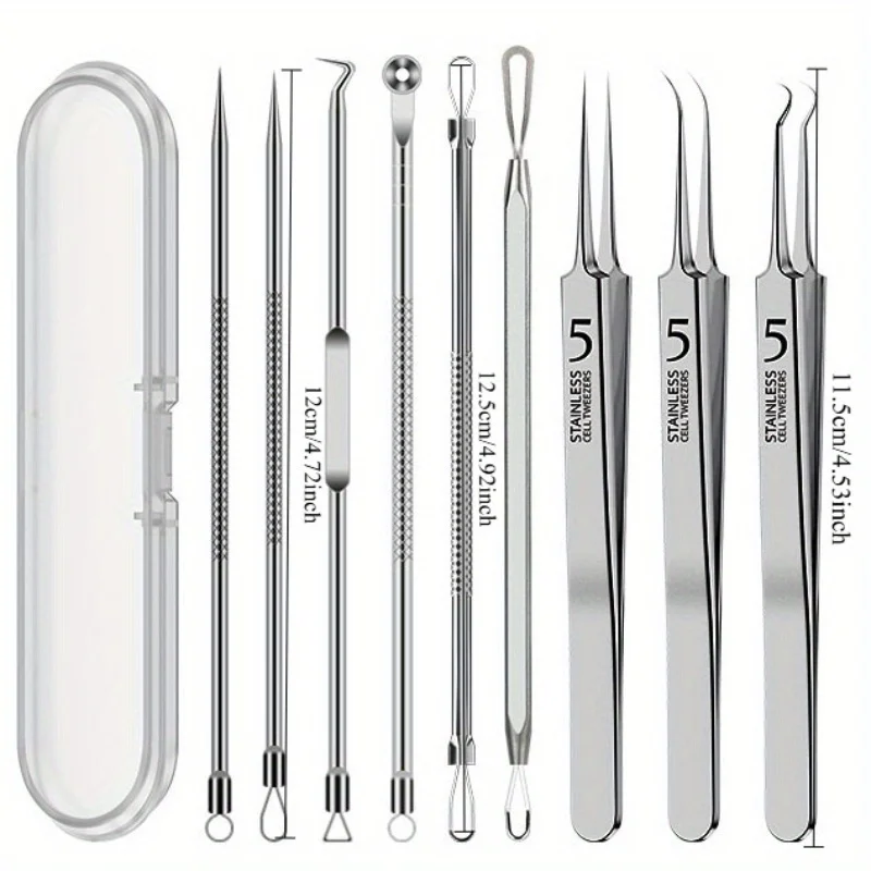 Ensemble d'outils d'extraction de points noirs et de points noirs, rangement pratique, outils d'extraction de boutons et de imperfections en acier inoxydable 9 pièces
