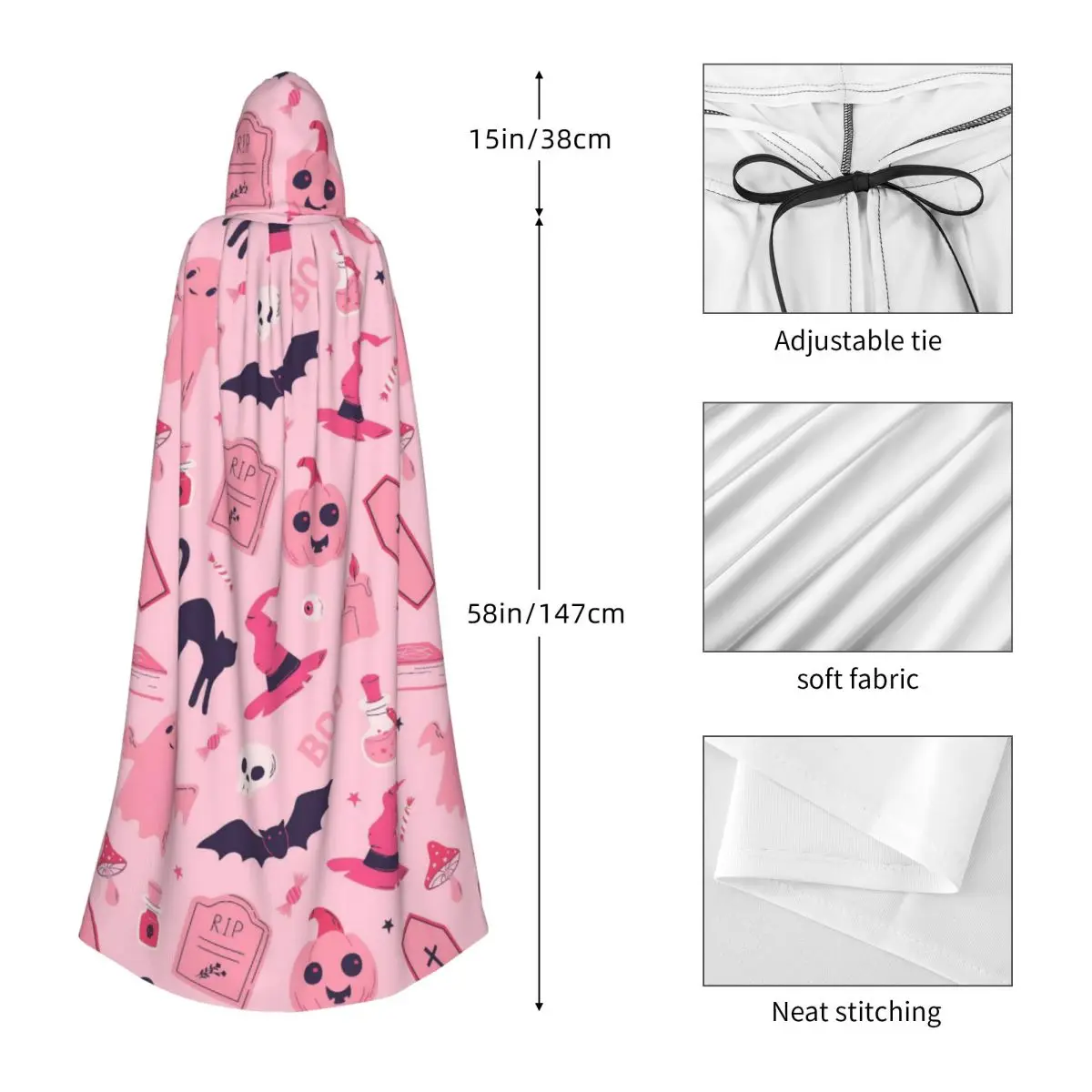 Halloween Gothic Cosplay Cloak Vampire Bats Cats Hooded Cape for Women Men view 5