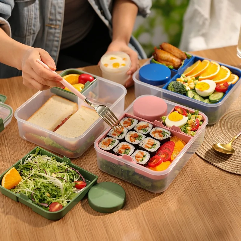 

Ланч-бокс большой емкости, бенто-бокс с коробкой для соуса, портативный разделенный герметичный контейнер для еды для пикника, школы, столовой, офиса