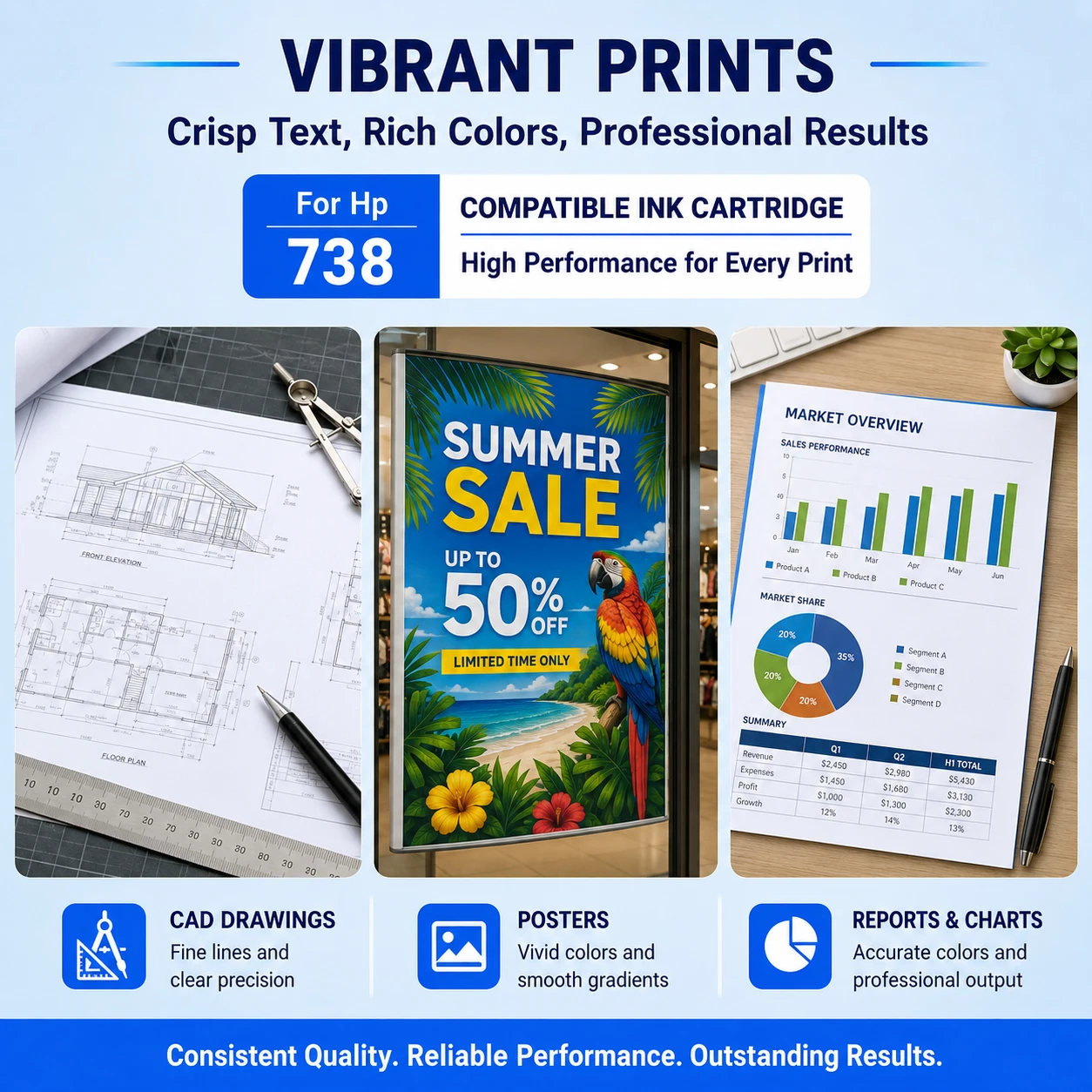 For HP 738 Compatible Ink Cartridges With 300ML Full Ink Chip For For HP DesignJet T850 T950 498N8A 676M6A 676M7A 4Colors