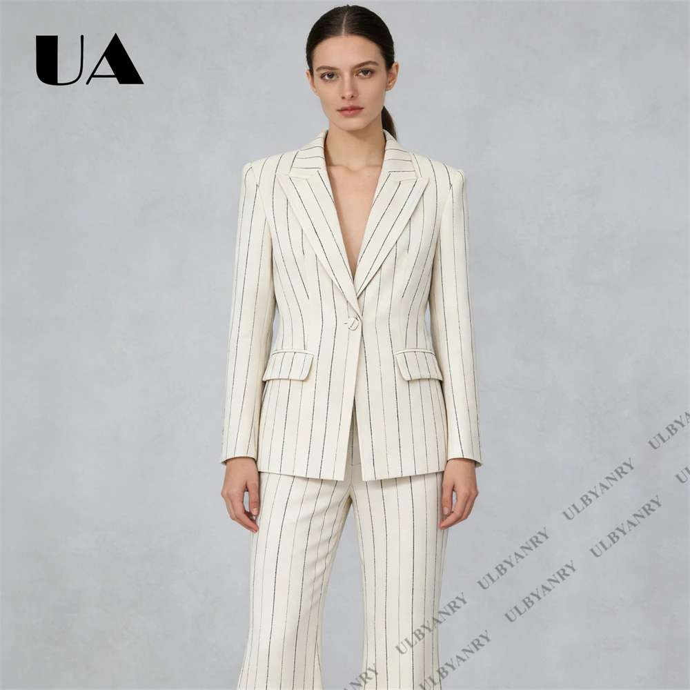ULBYANRY Women's Stripe Suit Set Single Breasted Blazer with High Waisted Wide Leg Pants Elegant Office Work Suits Attire