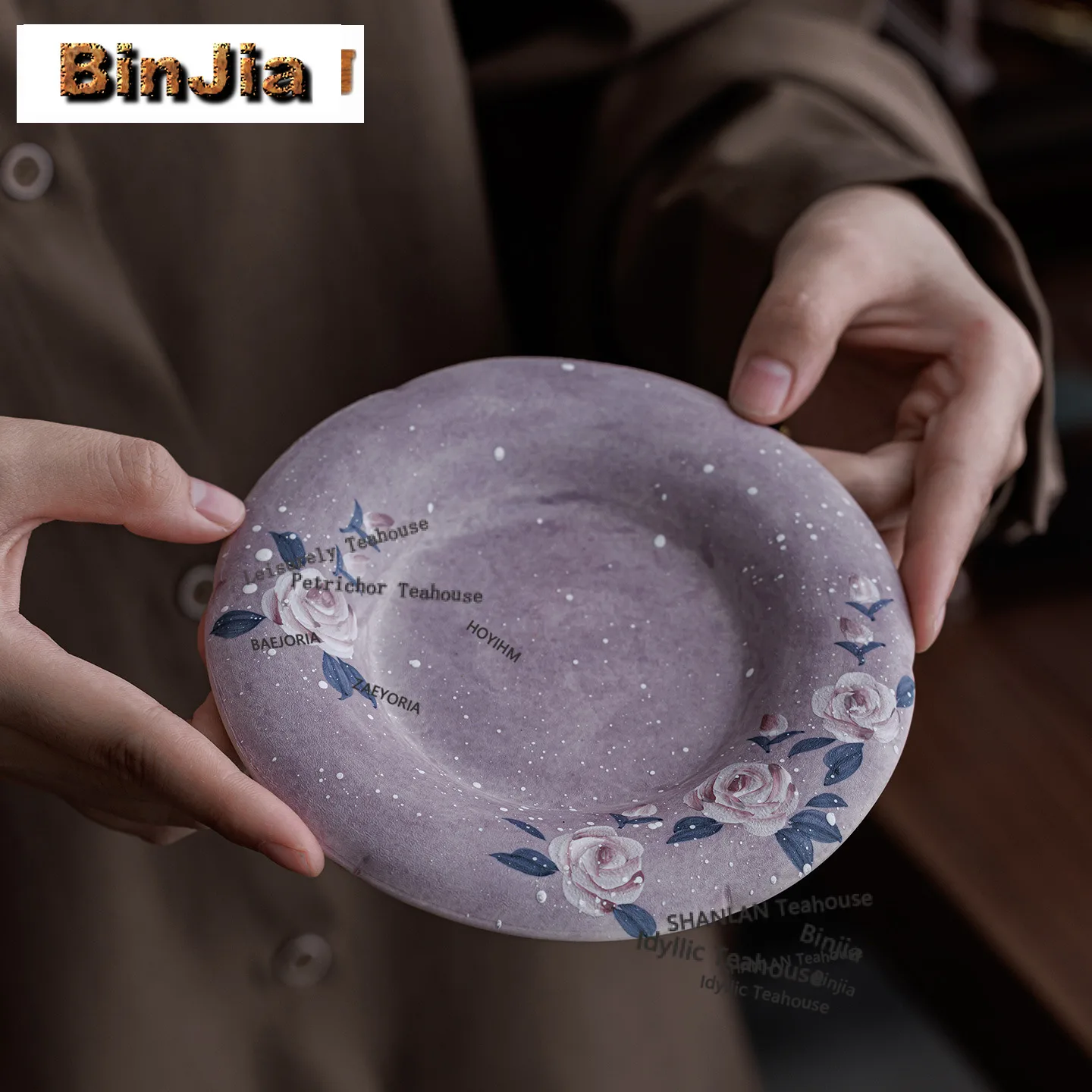 BAEJORIA Hand Painted Purple Rose Fruit Dishes Traditional Pastry Plate Refreshment Fruit Plate Household Sharing Plate Supplies